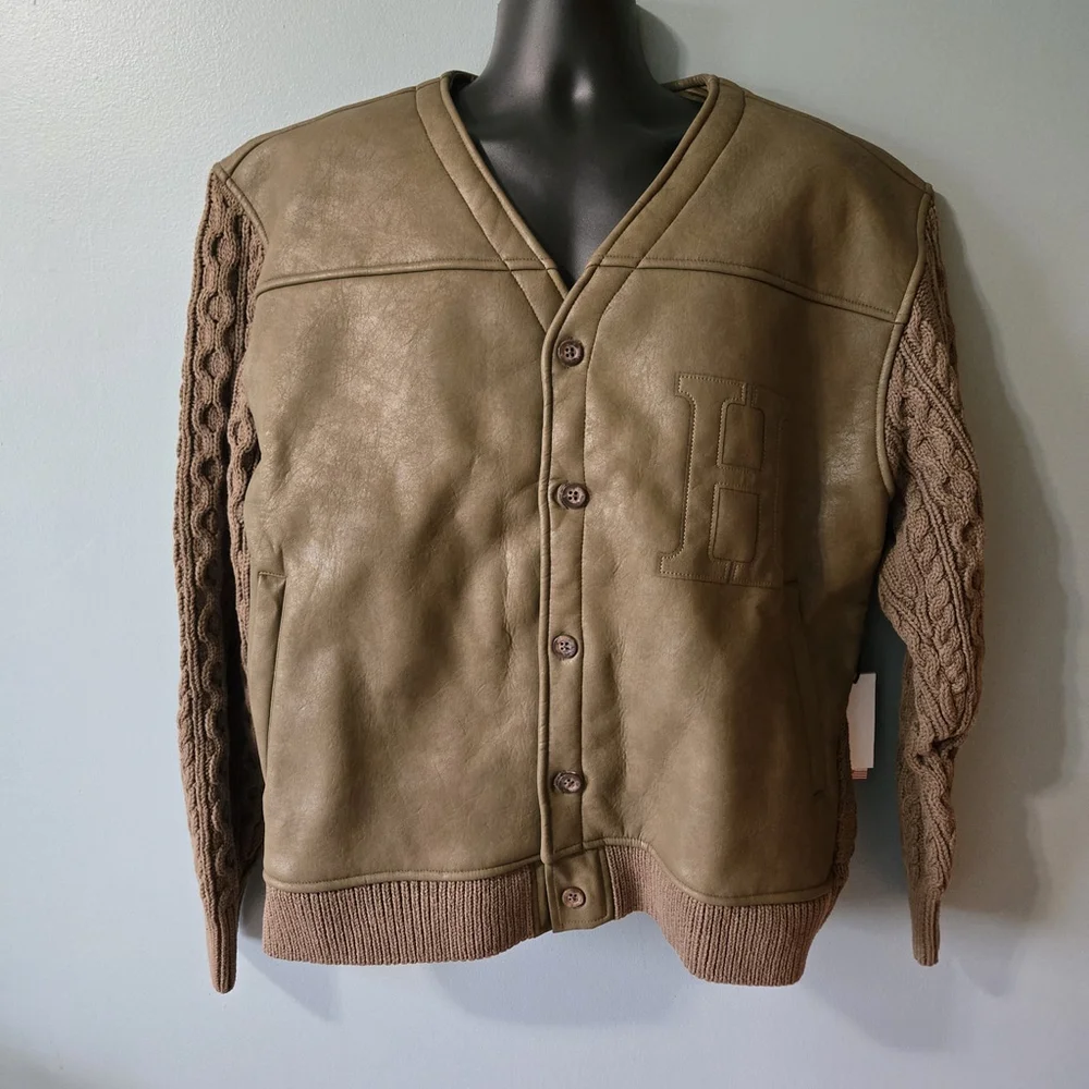 Honor The Gift Olive Vegan Leather Knit Sweater Jacket XL Urban Streetwear NWT